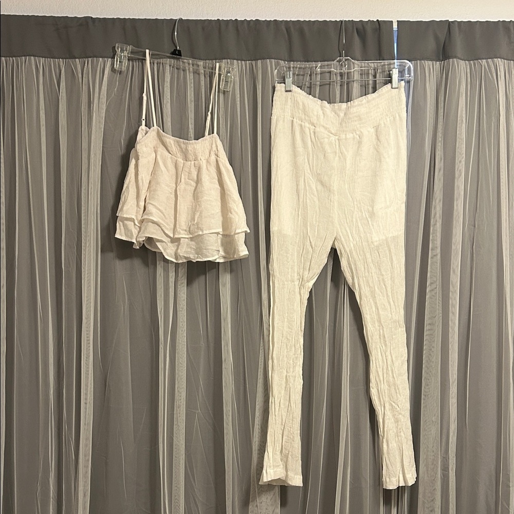 Paper Crane Cream/White Beachy Bridal Two Piece Crop Top Set Size Large